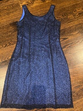 Vintage Bieff Basix  navy blue sequined cocktail dress 100% silk size 2P